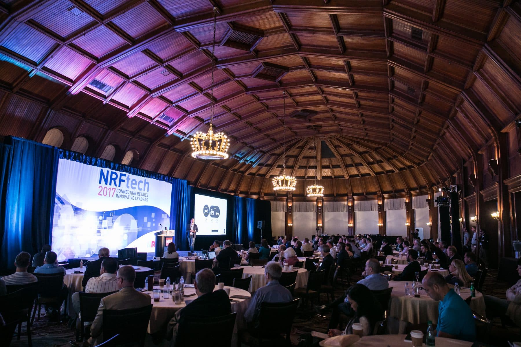 Dave Knox keynoting NRFtech 2017 to a full ballroom
